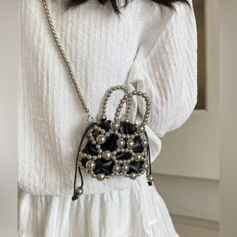 COPY - 💋 NWT Unique Black mini messenger Statement crossbody tote purse bag met… - Picture 3 of 8